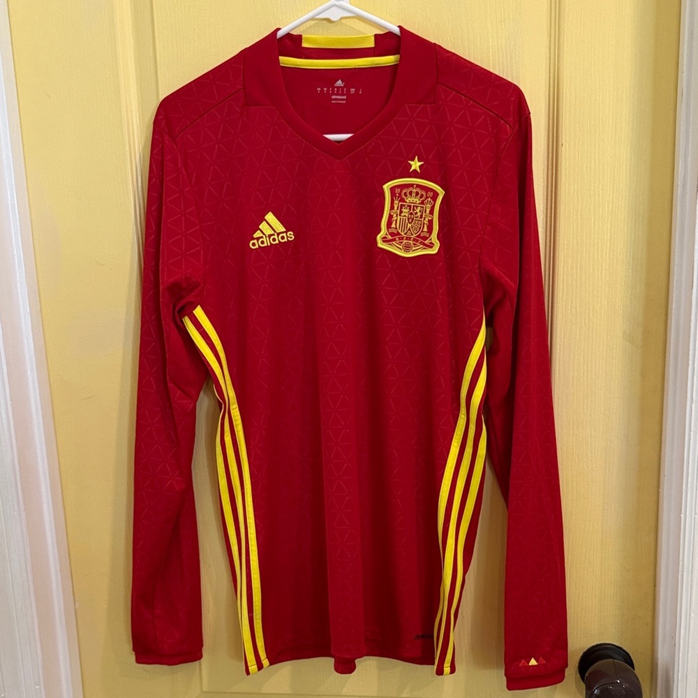 adidas Red and Yellow Long Sleeve National Team Soccer Jersey